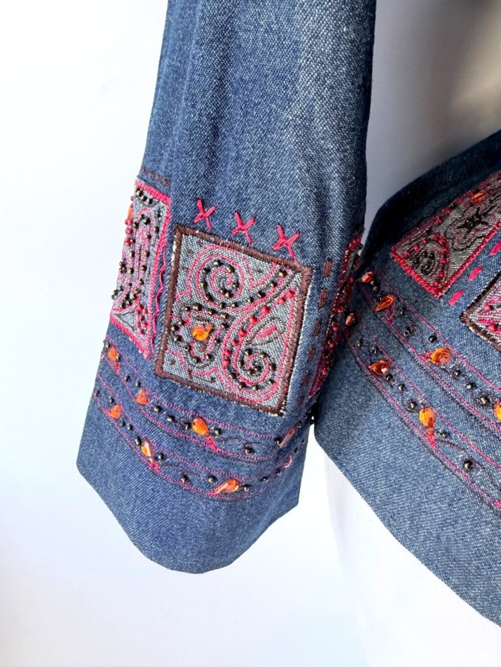 Drapers & Damons Cotton Denim Zippered Embroidered Blazer Womens Petite Medium - Picture 5 of 15